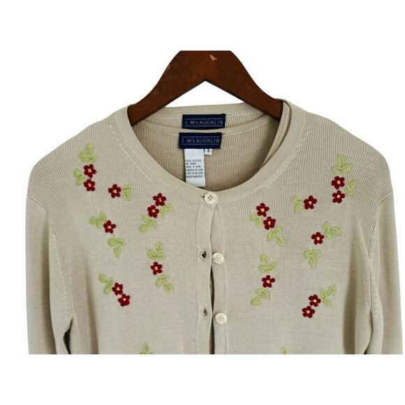 J McLaughlin 100% Silk Beige Twinset With Floral Embroidery & Keyhole Detail - Picture 4 of 13